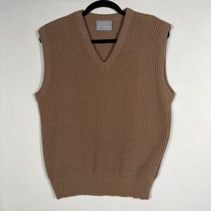 Vtg 80s Le Tigre Knit Sweater Vest M Brown Ribbed V-neck Academic Preppy USA EUC